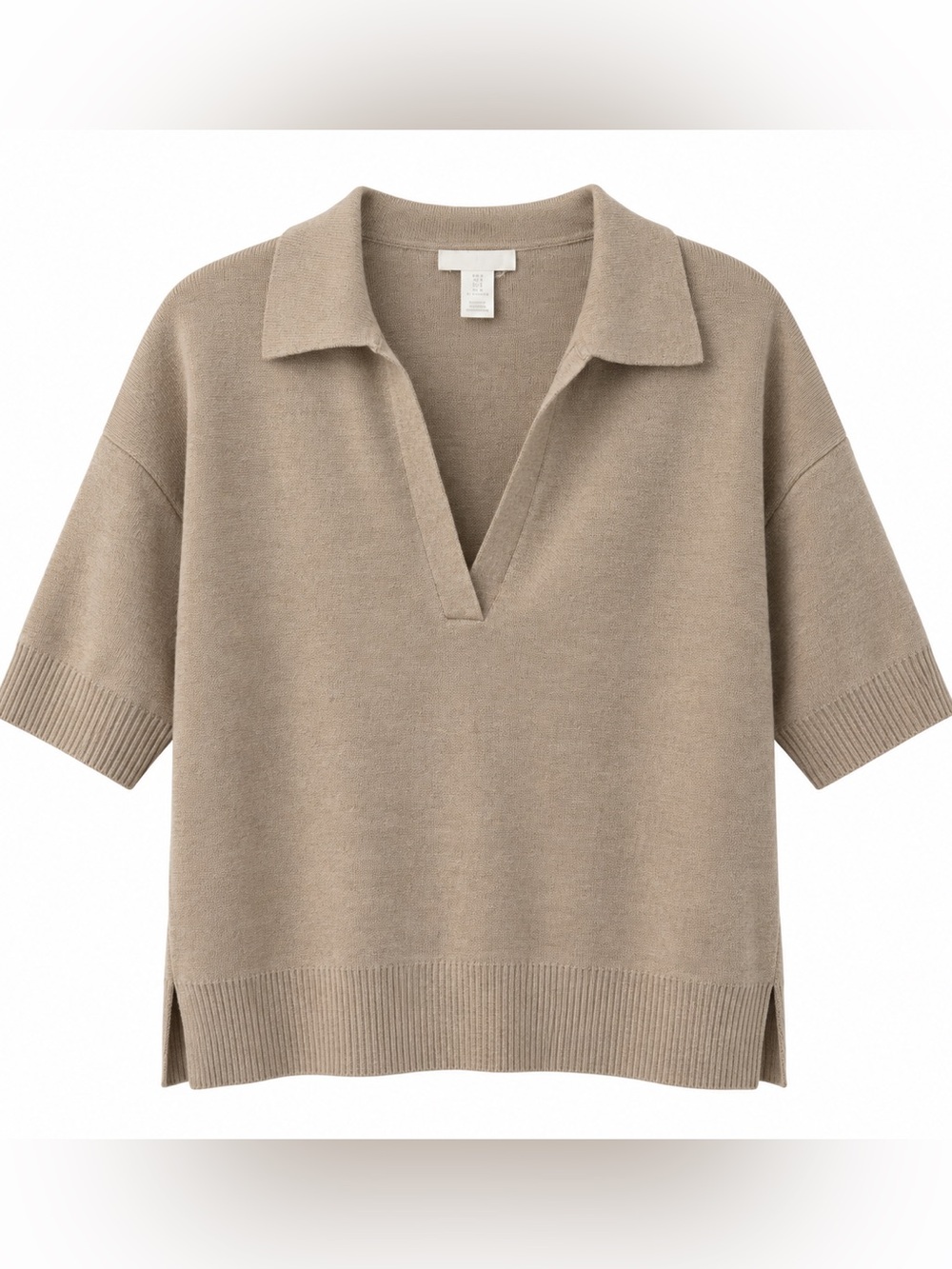 H&M Taupe V-Neck Short-Sleeve Knit Sweater